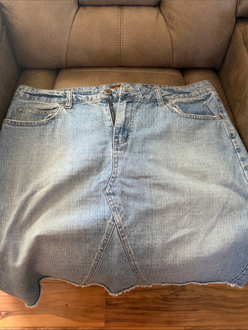 Lee Light Blue Frayed Hem Denim Mini Skirt